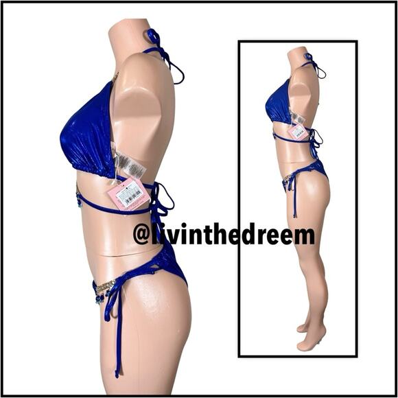 MODA MINX MAGIC IN MAKO WRAP TRIANGLE XL & RUCHED TIE SIDE BIKINI BOTTOMS L $79 - Picture 5 of 14